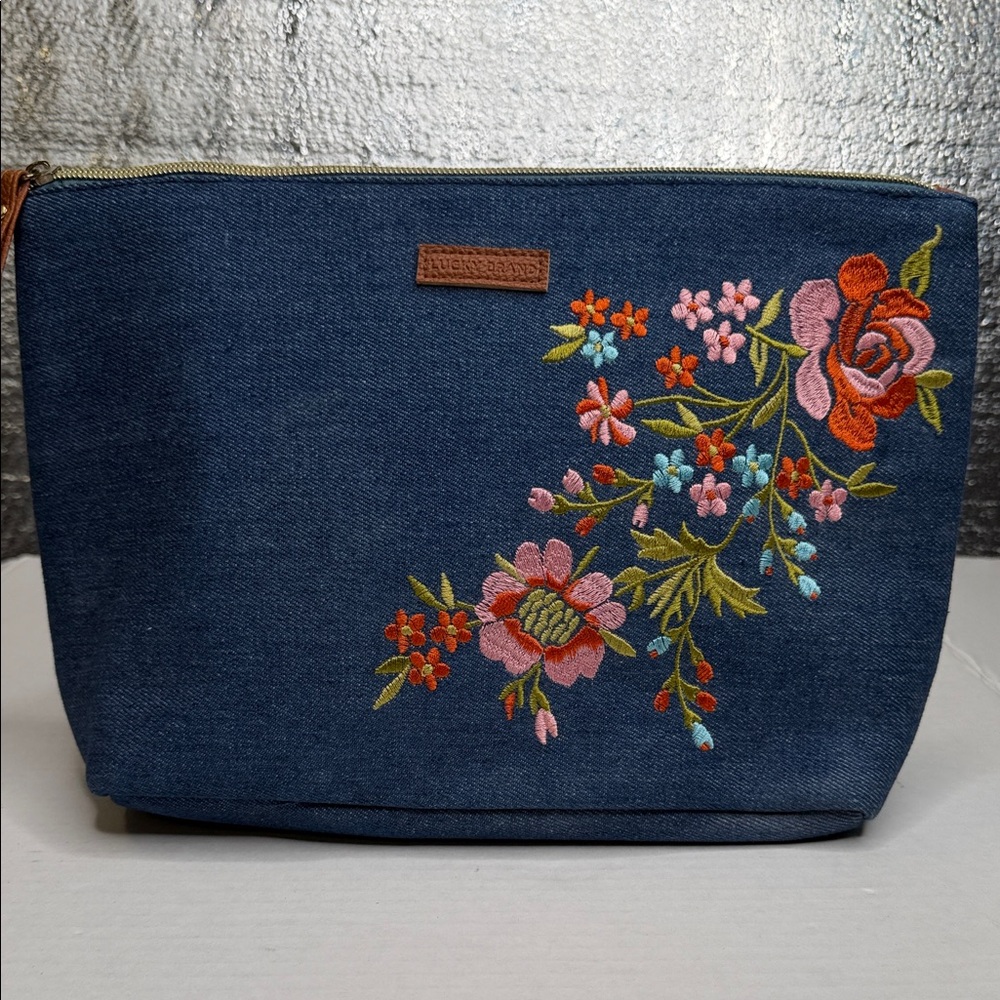 Lucky Brand Navy Floral Embroidered Cosmetic Bag